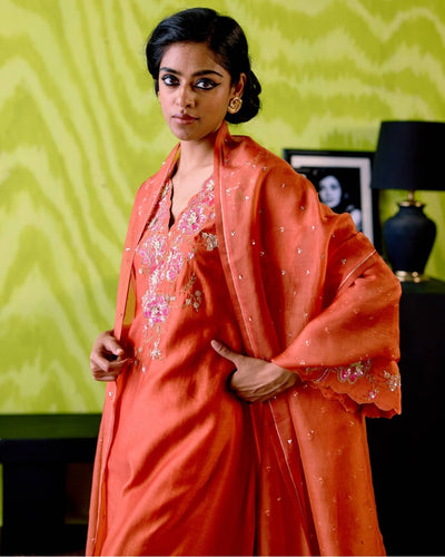 Rust Orange A-Line Kurta Set