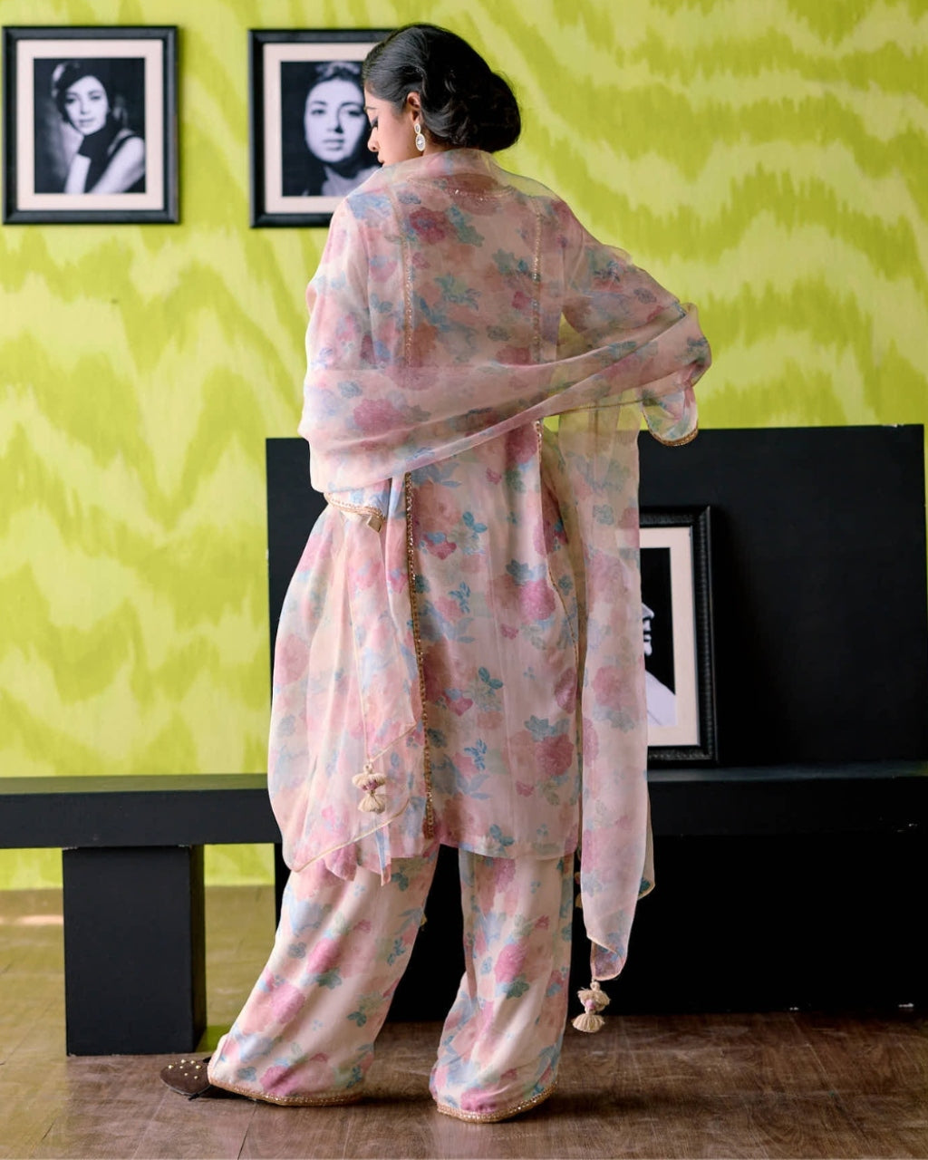 Ivory Floral Print Palled Kurta Set