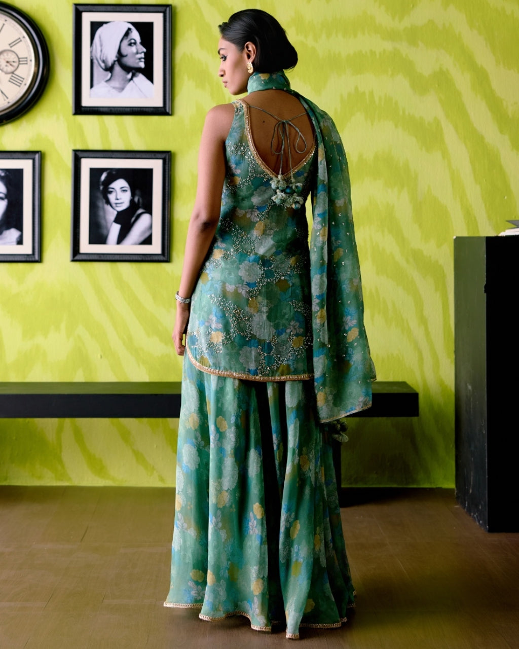 Green Apple Floral Print Short Kurta Set