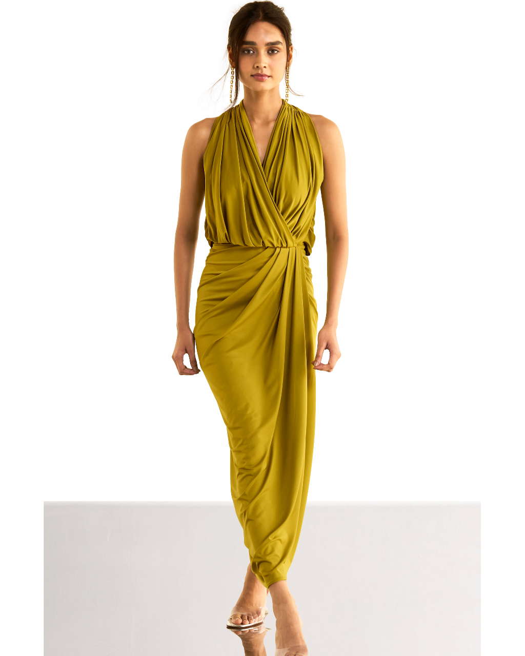 Halter Neck Front Overlap Knit Dress