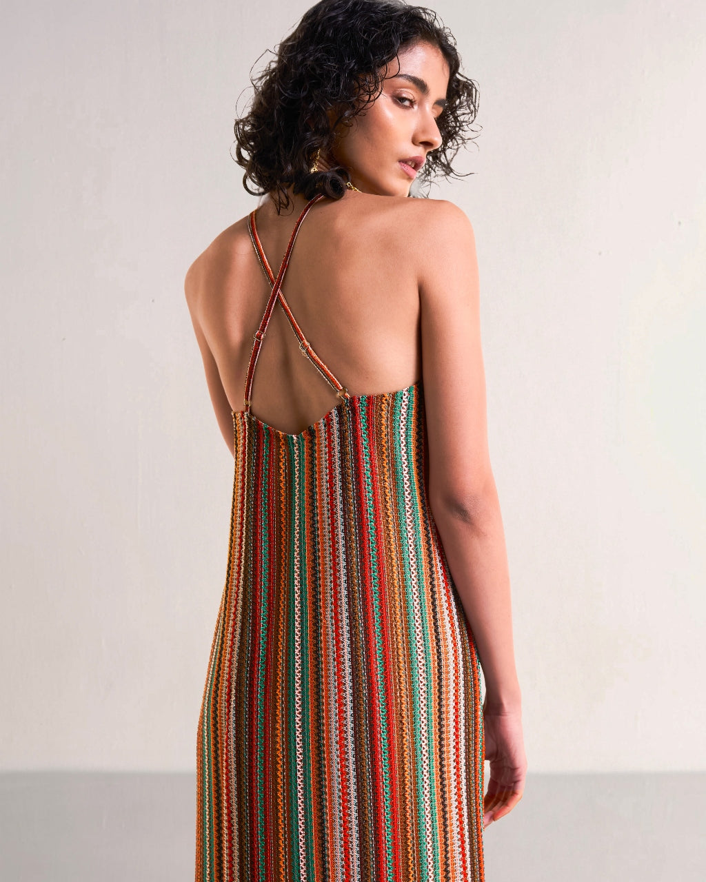 Halter Neck Fringe Knit Dress