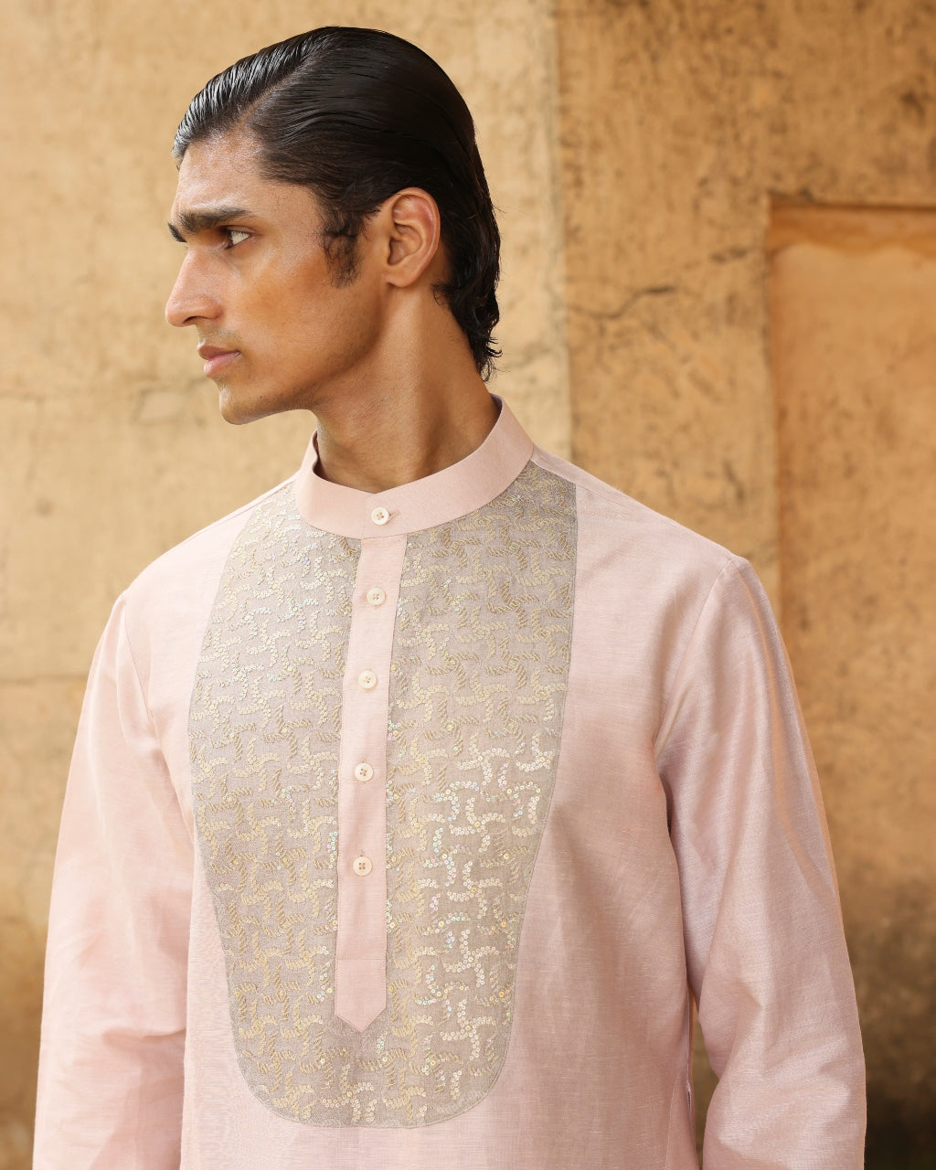 Blush Pink Silk Brocade Patchwork Bandi Set