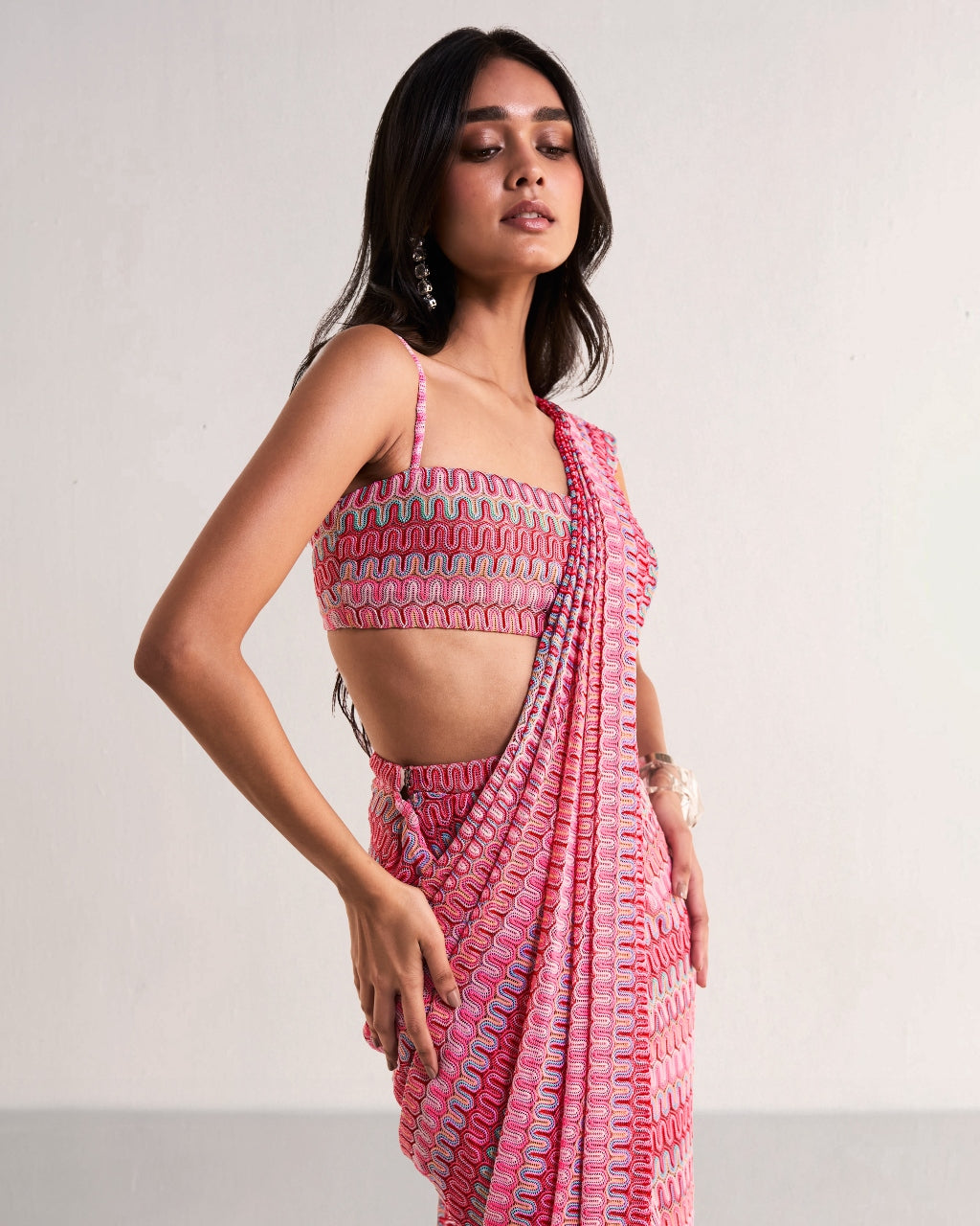 Crochet Knit Bandeau Bralette & Sari Drape Skirt