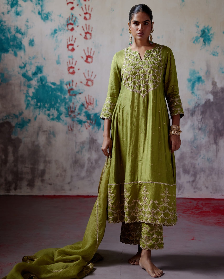 Olive A-Line Kurta Set