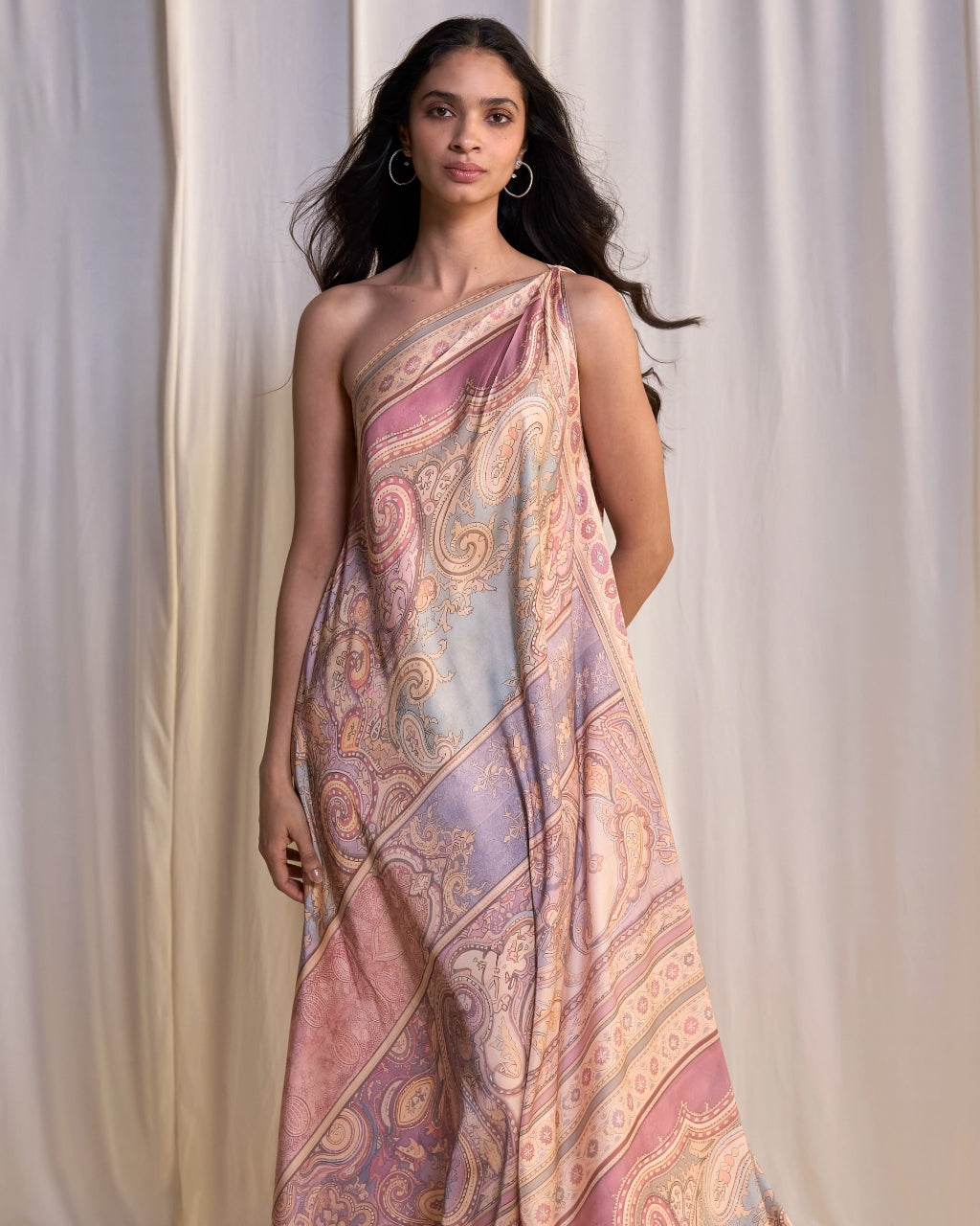 One-Shoulder Scarf Print Maxi