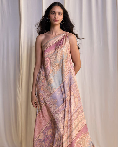 One-Shoulder Scarf Print Maxi