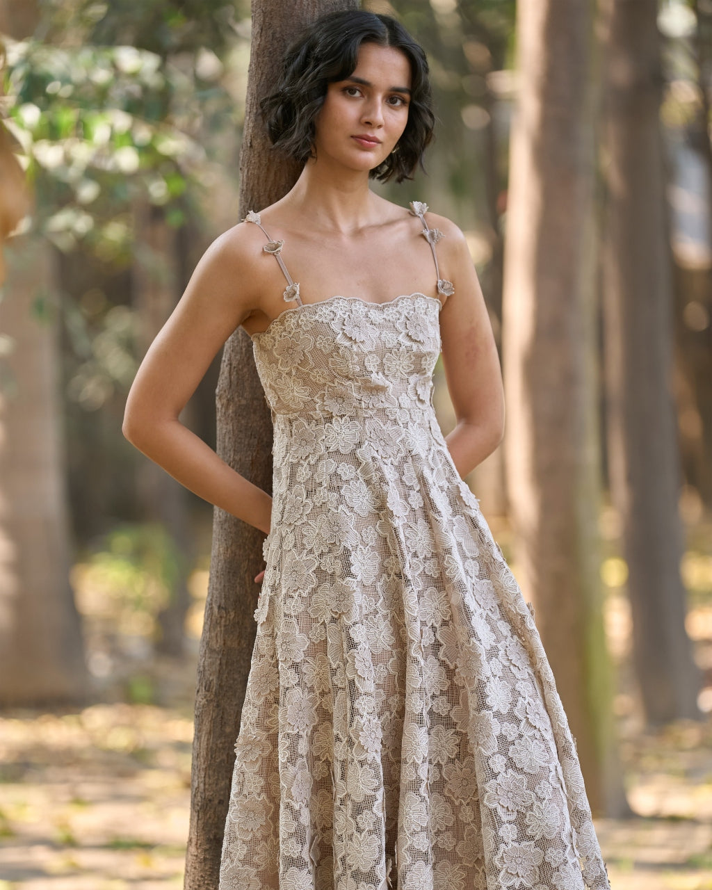 Floral Applique Lace Midi