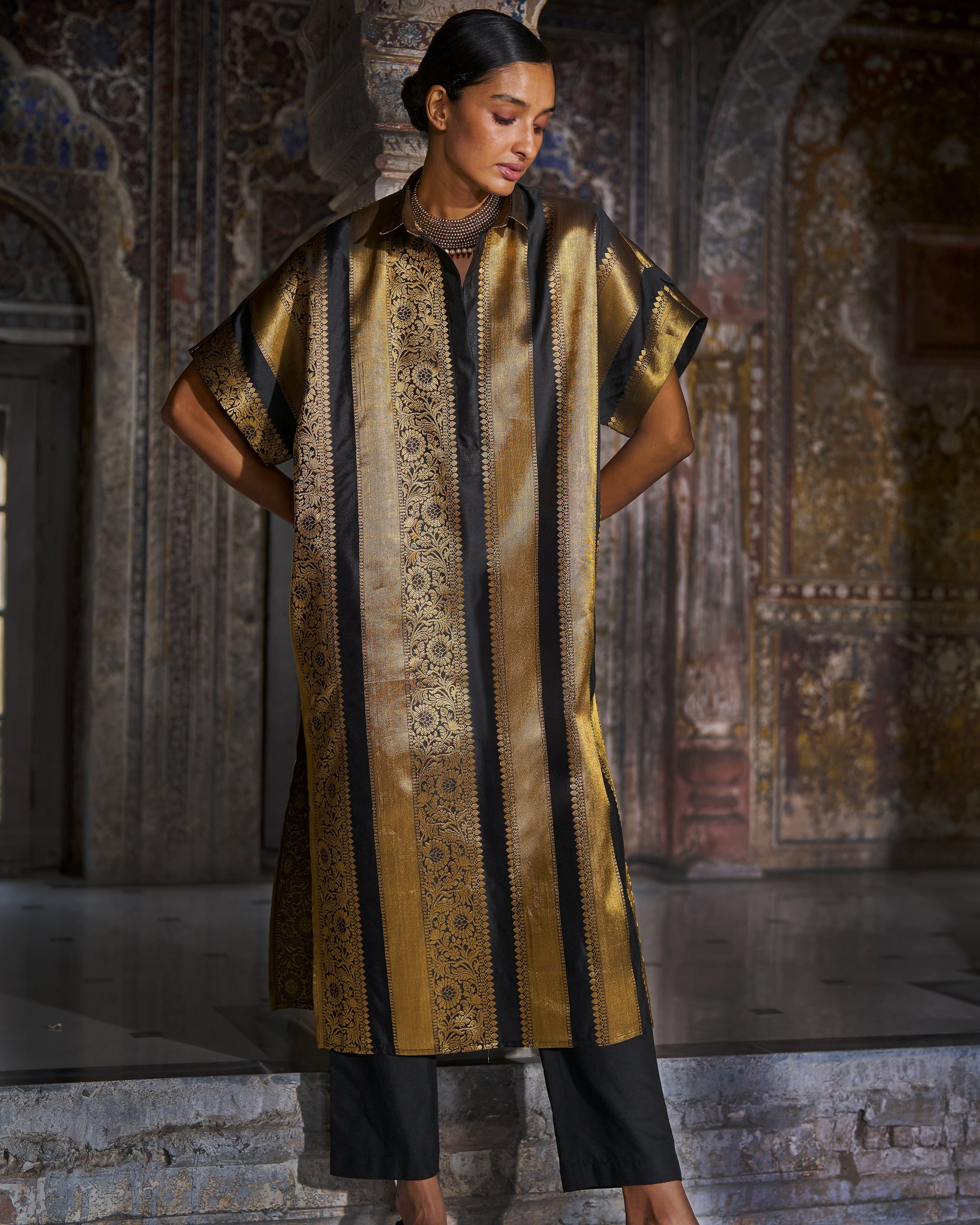 Benares Brocade Striped Longline Set