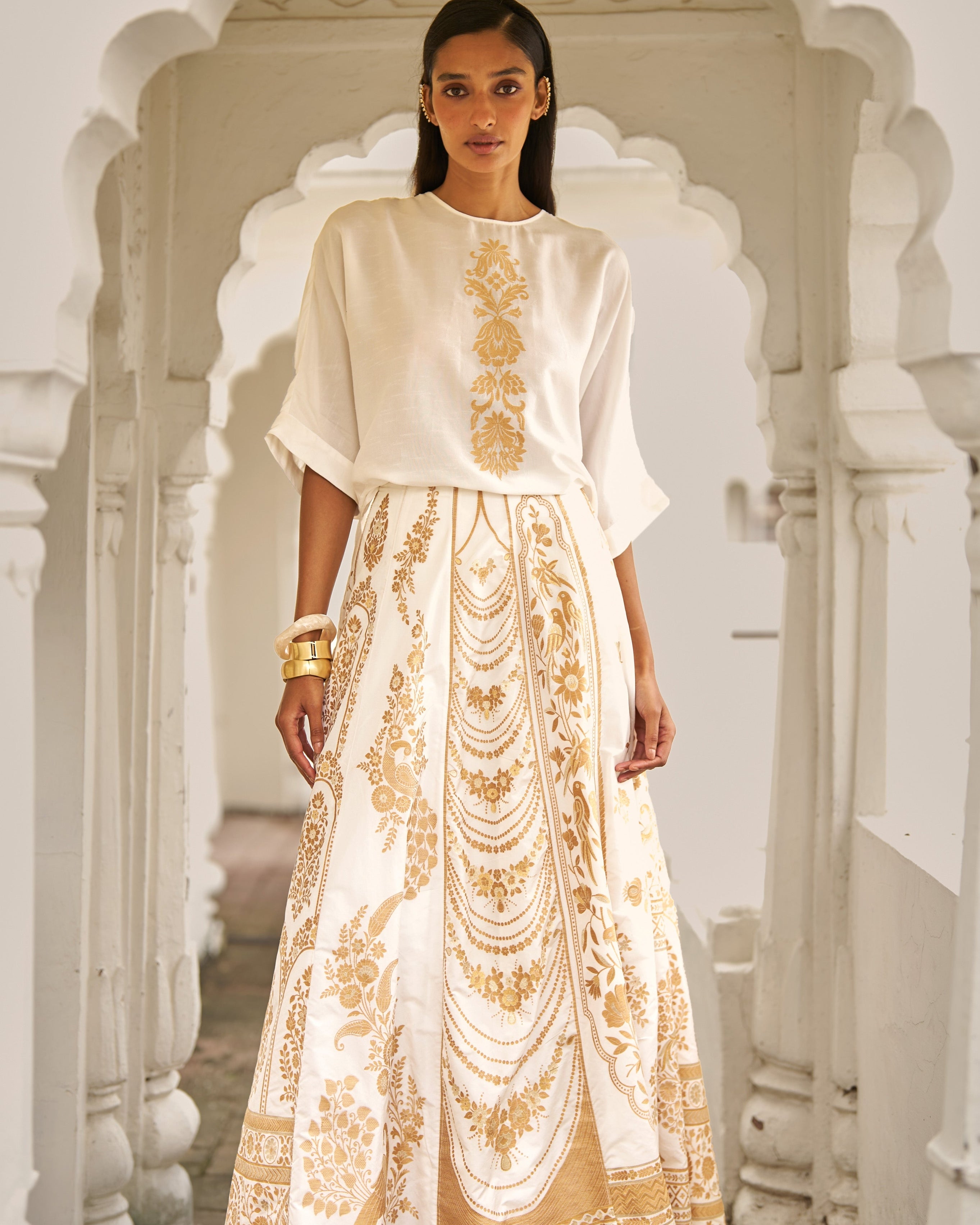 Silk Brocade Maxi Skirt Set