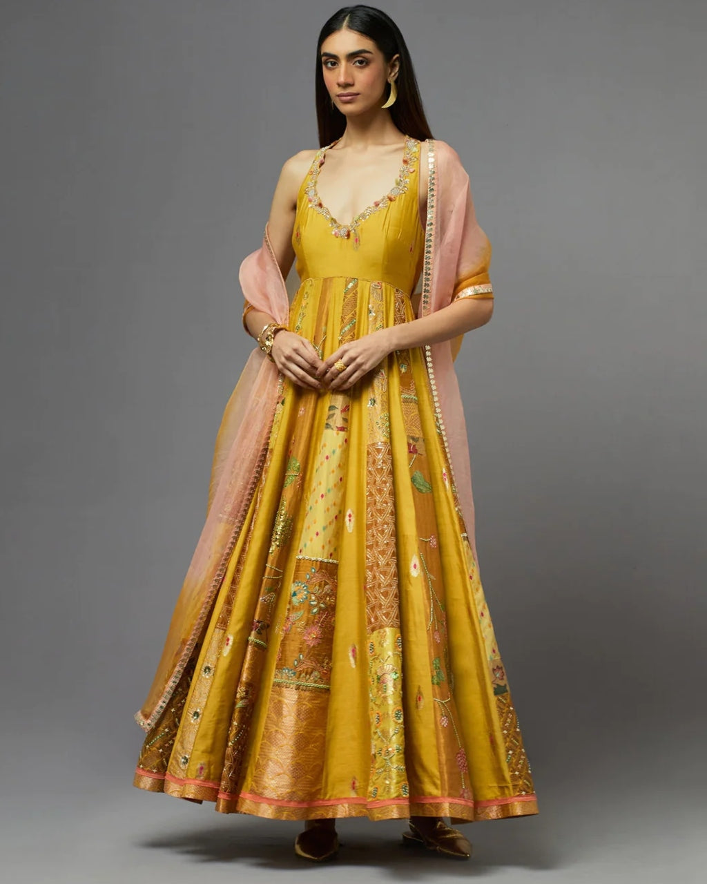 Mustard Silk Anarkali Set