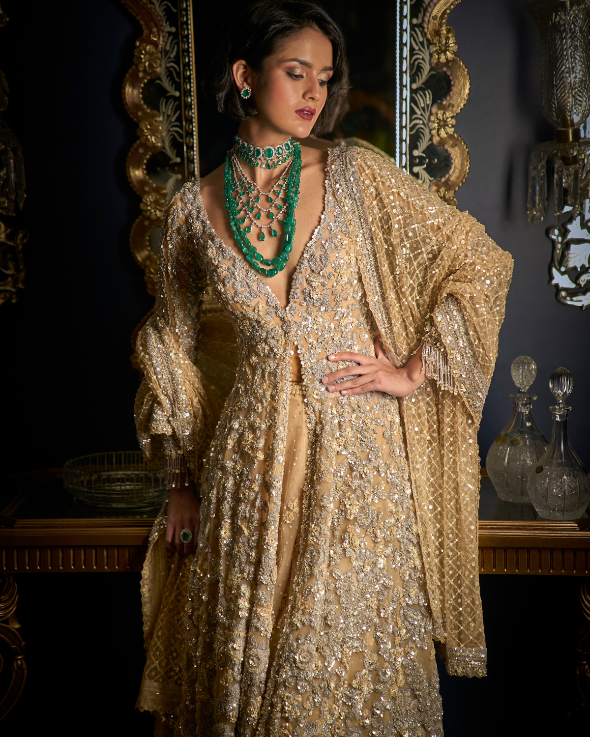 Nude Silver High-Low Sharara Set