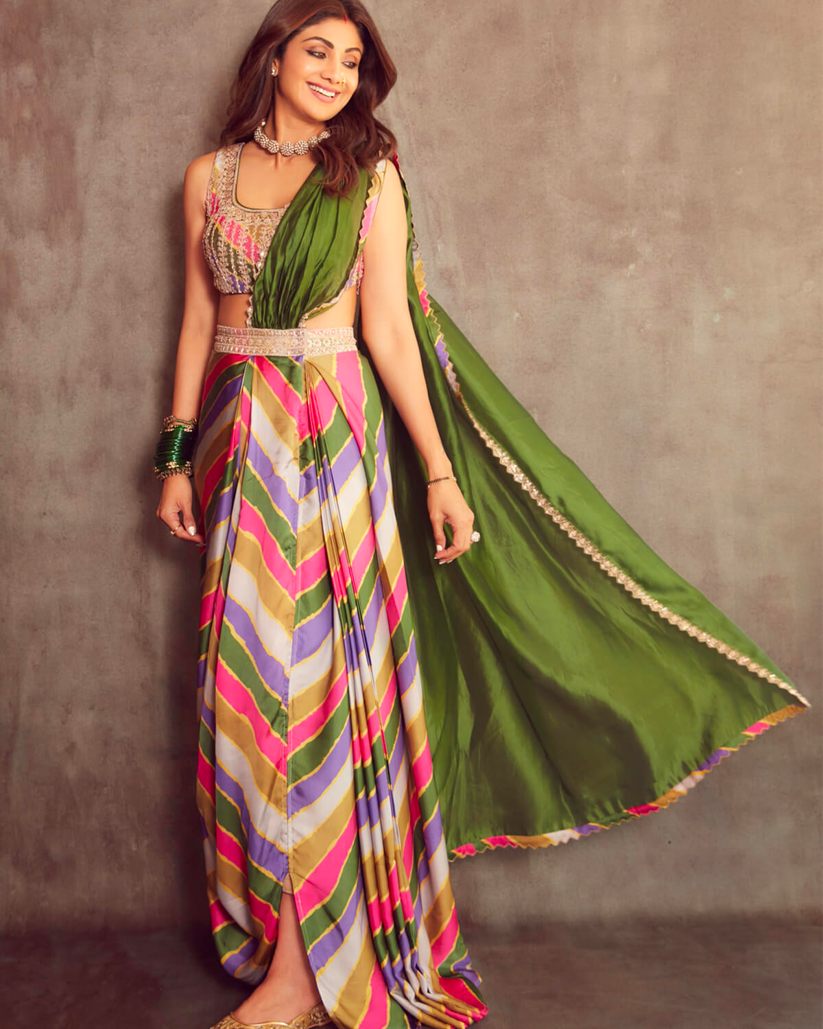 Stripes Pre Draped Sari Set