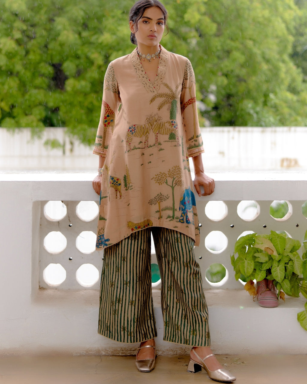 Almond Animal Design Kurta Set