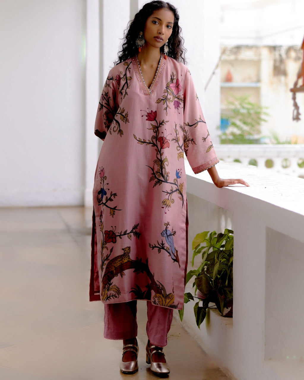 Rose Malabar Leopard Kurta Set