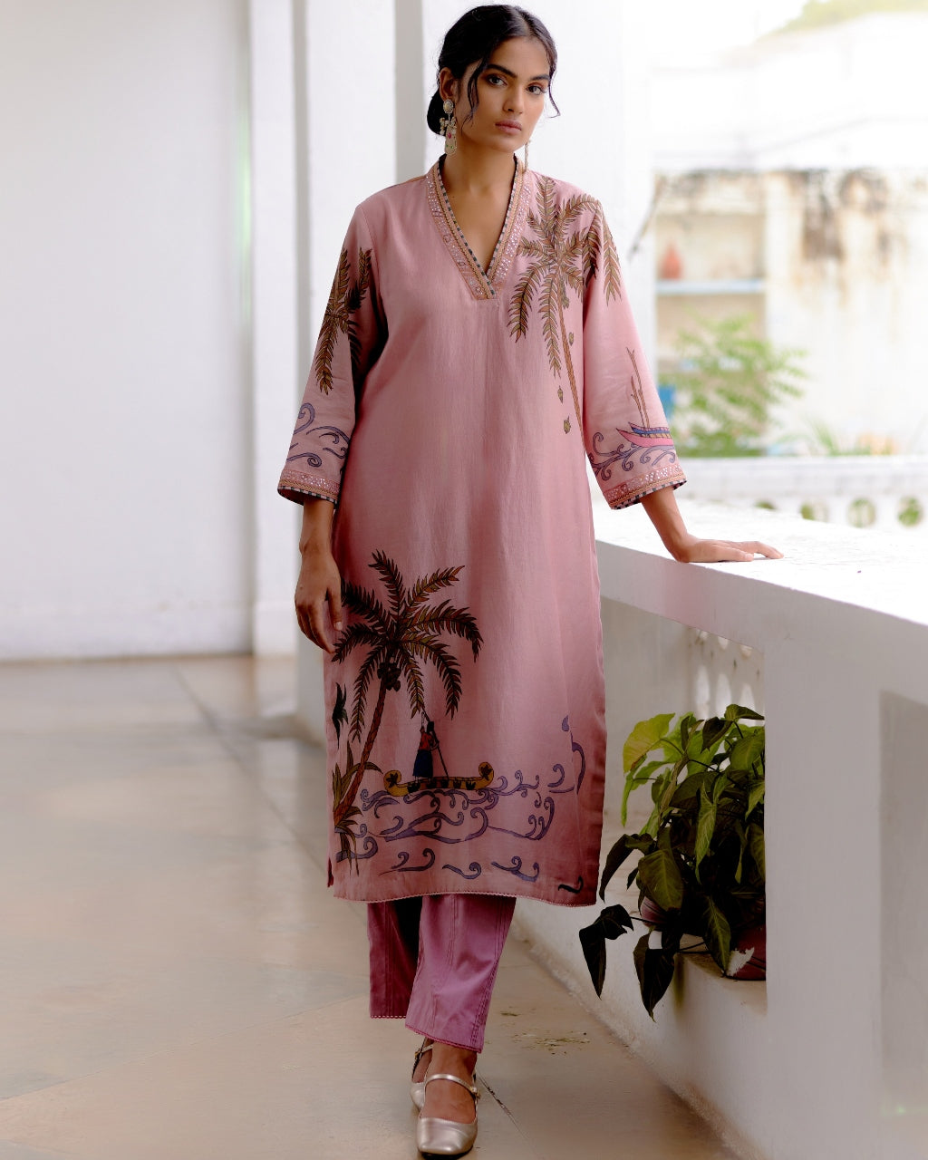 Rose Malabar Waves Kurta Set