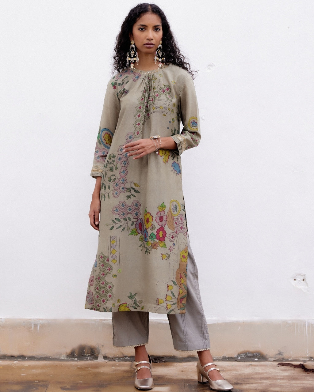 Grey Mosaic Kalamkari Kurta Set