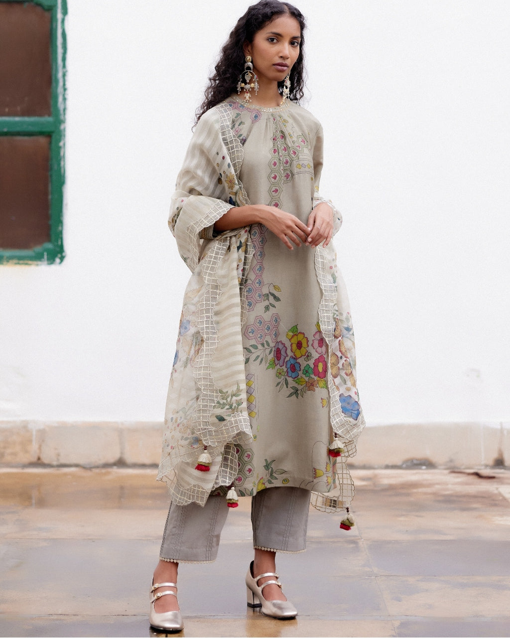 Grey Mosaic Kalamkari Kurta Set