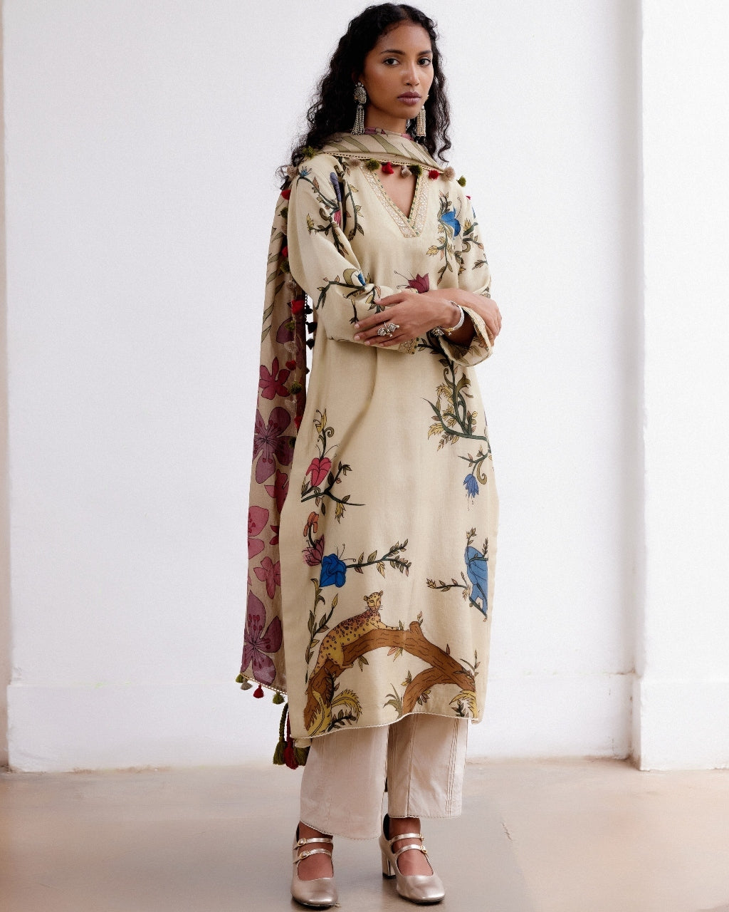 Ivory Malabar Leopard Kurta Set