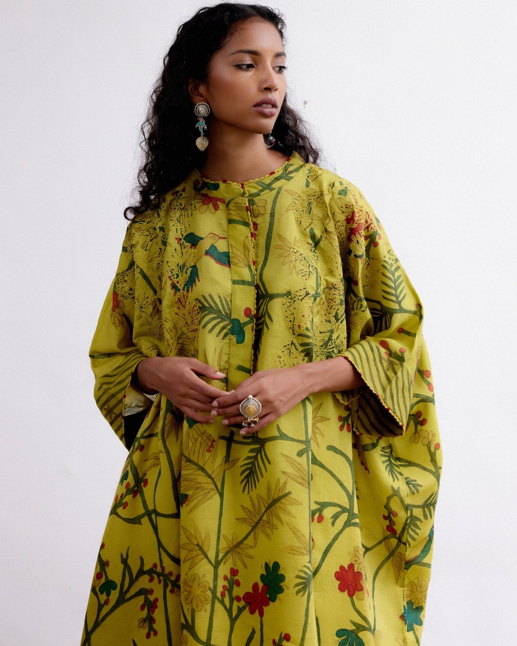 Mustard Kaftan Kalamkari Set