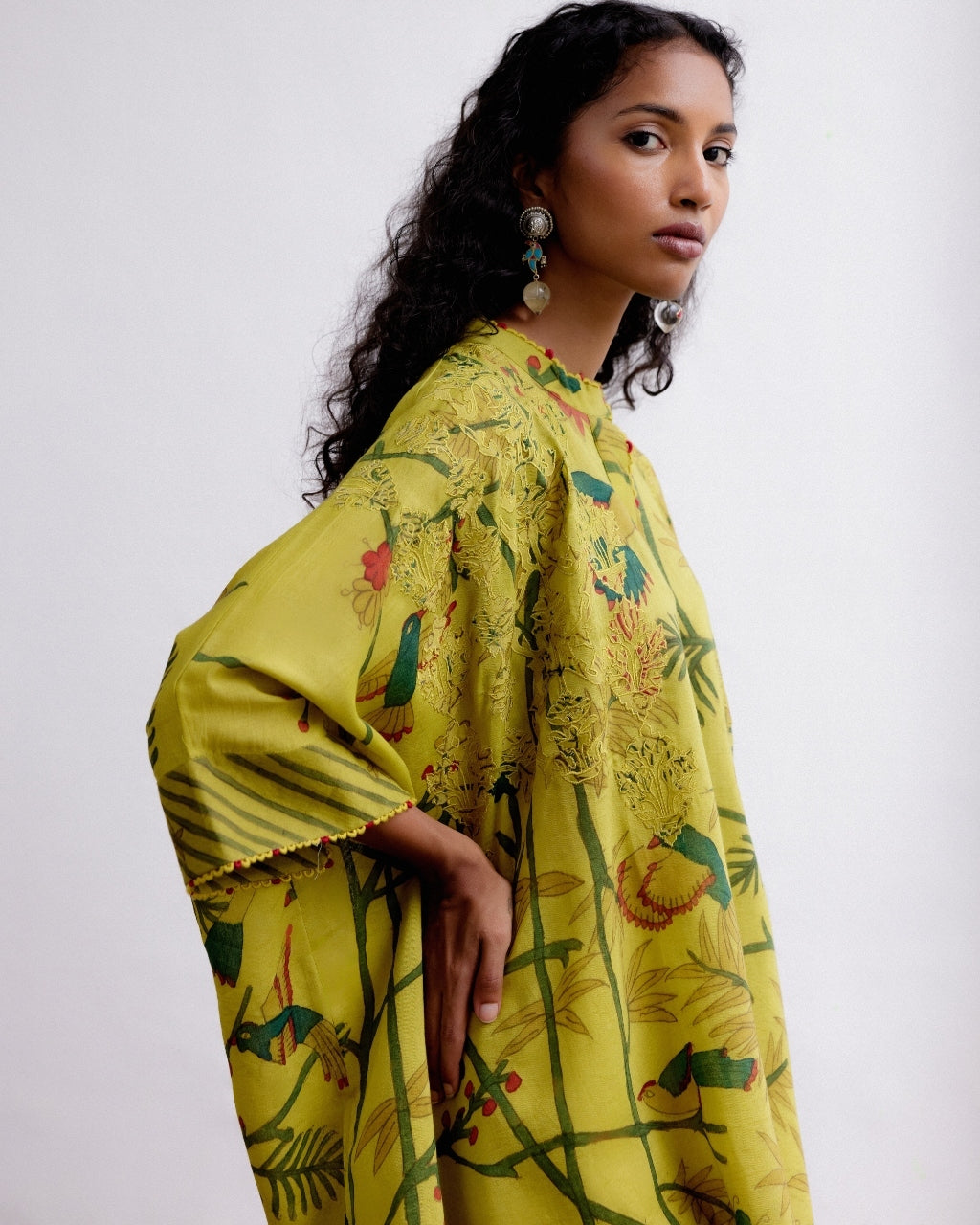 Mustard Kaftan Kalamkari Set