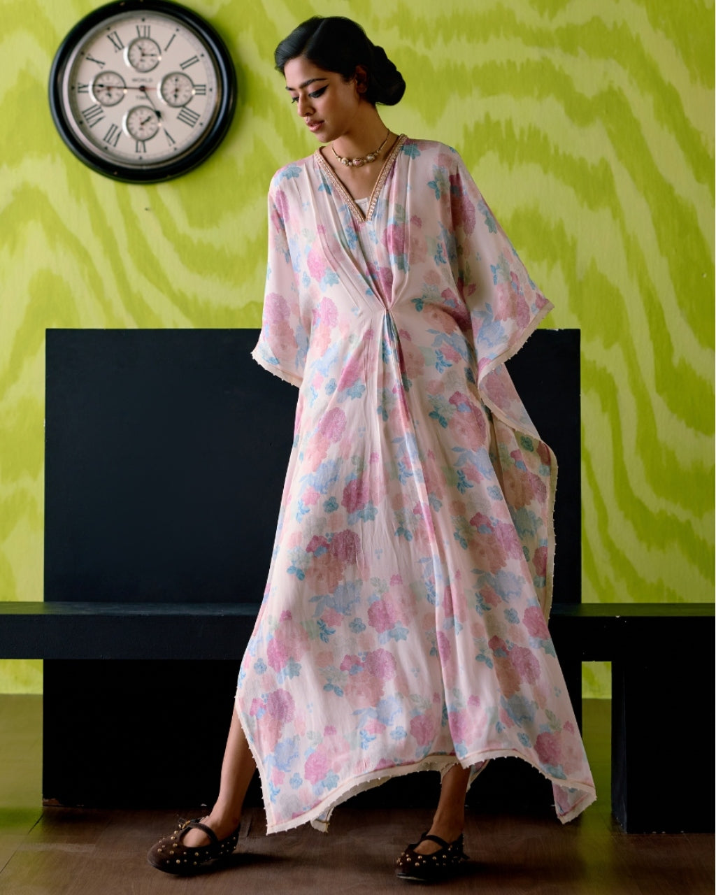 Ivory Floral Printed Kaftan