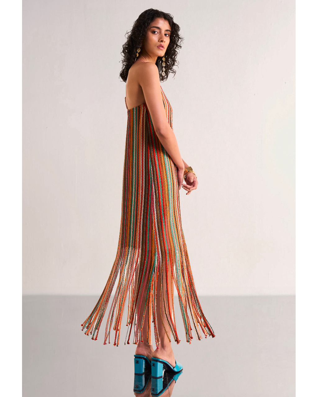 Halter Neck Fringe Knit Dress