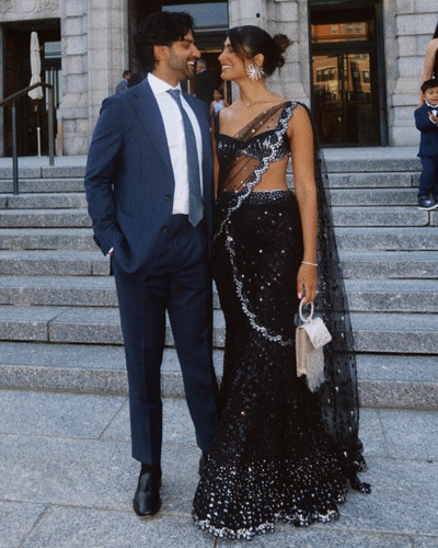 Black and Silver Shimmer Drape Sari