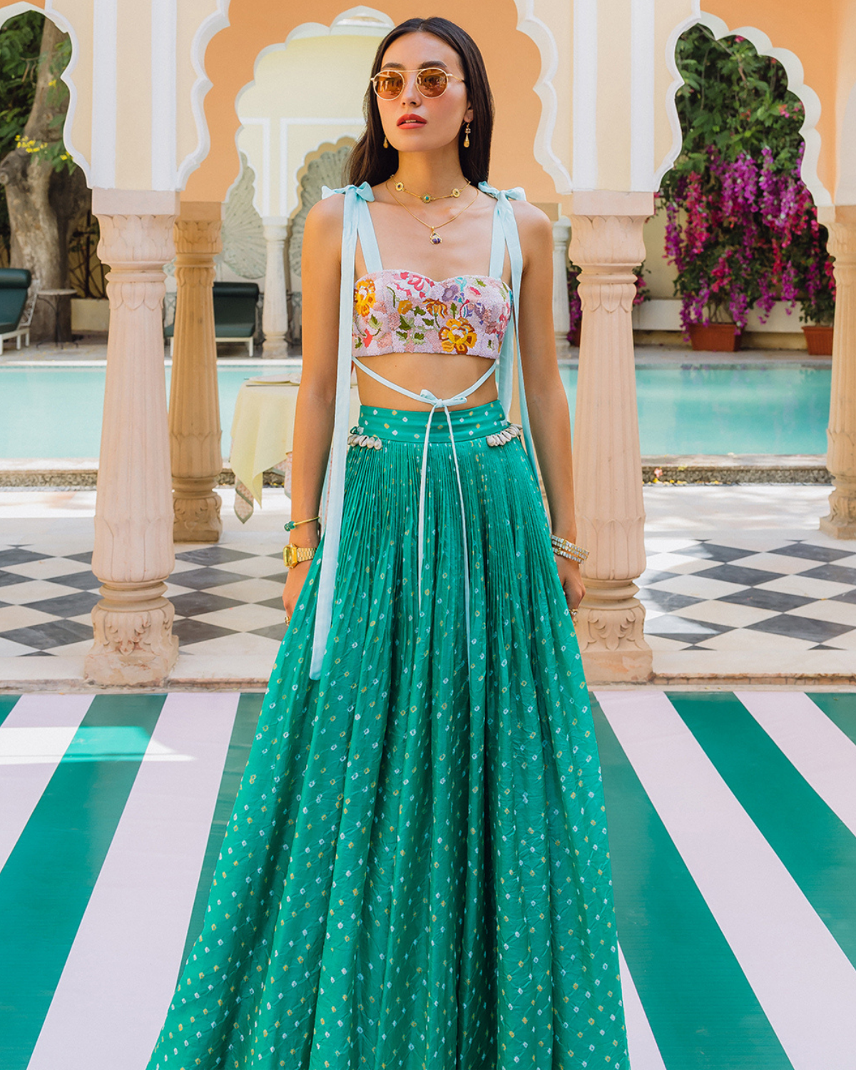 Watermelon Bandhini Lehenga Set