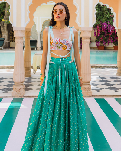 Watermelon Green Bandhini Lehenga Set