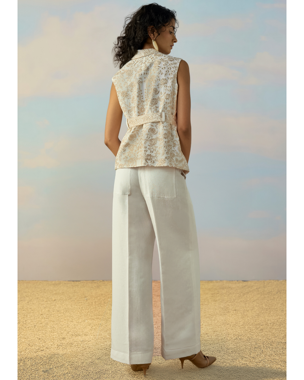 Linen Embroidered Waistcoat & Straight-Cut Pant Set