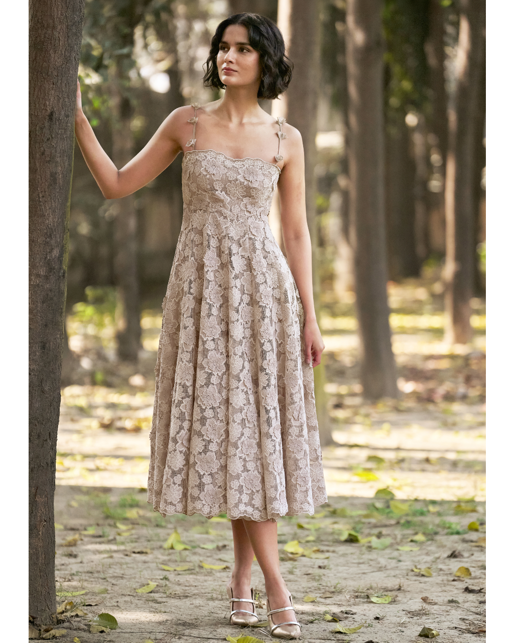 Floral Applique Lace Midi