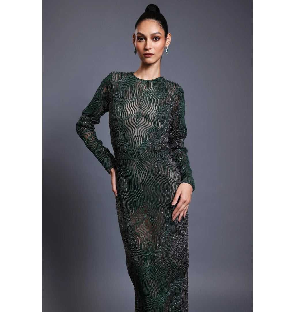 CF Drip Work Emerald Gown