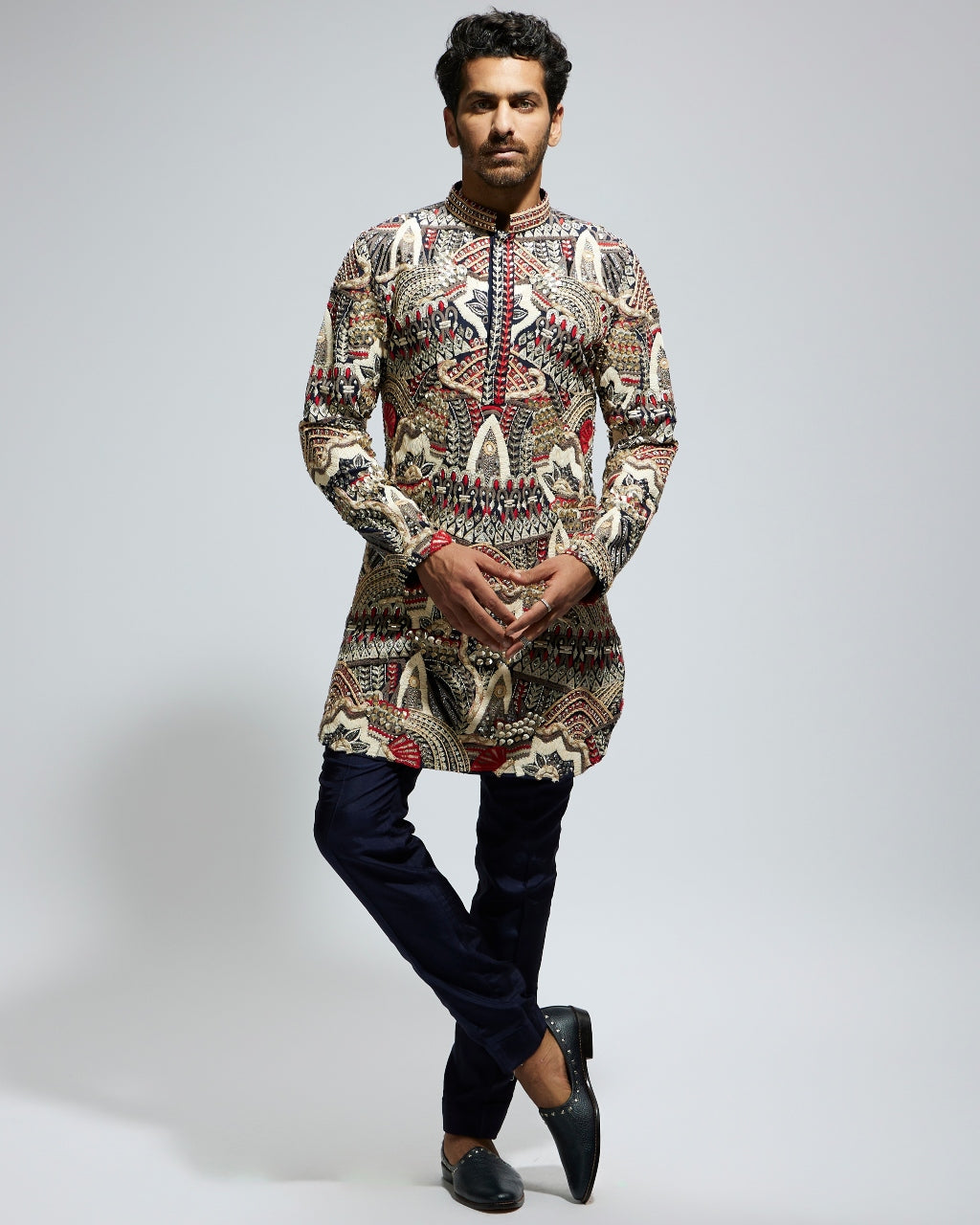 Abstract Heavily Embellished Short Kurta Set