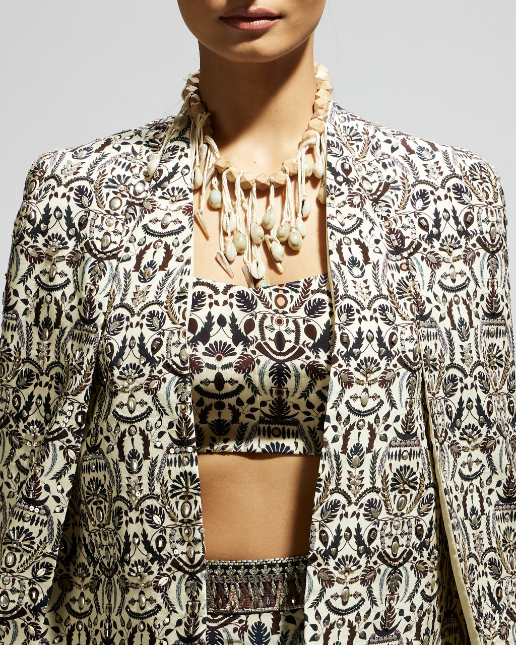 White Embellished Jaal Jacket Set