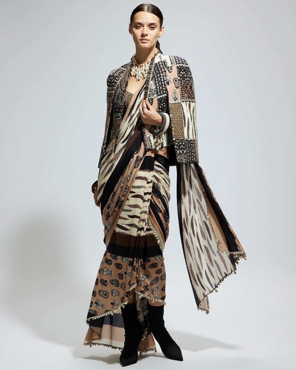 Printed Cascade Sari Set
