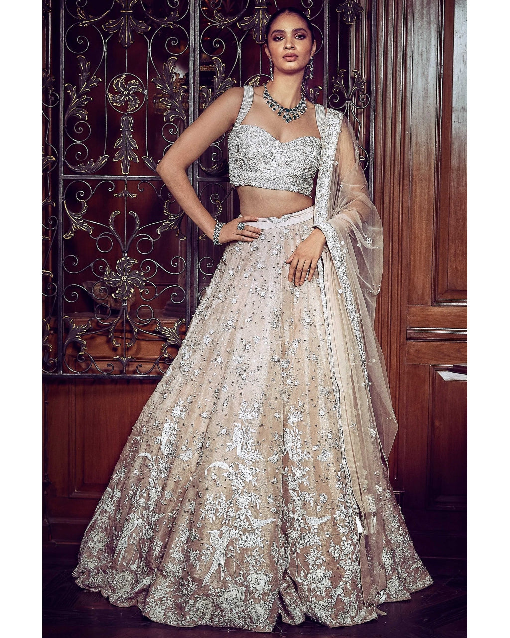 The Contemporary Parsi Aged Peach Lehenga Set