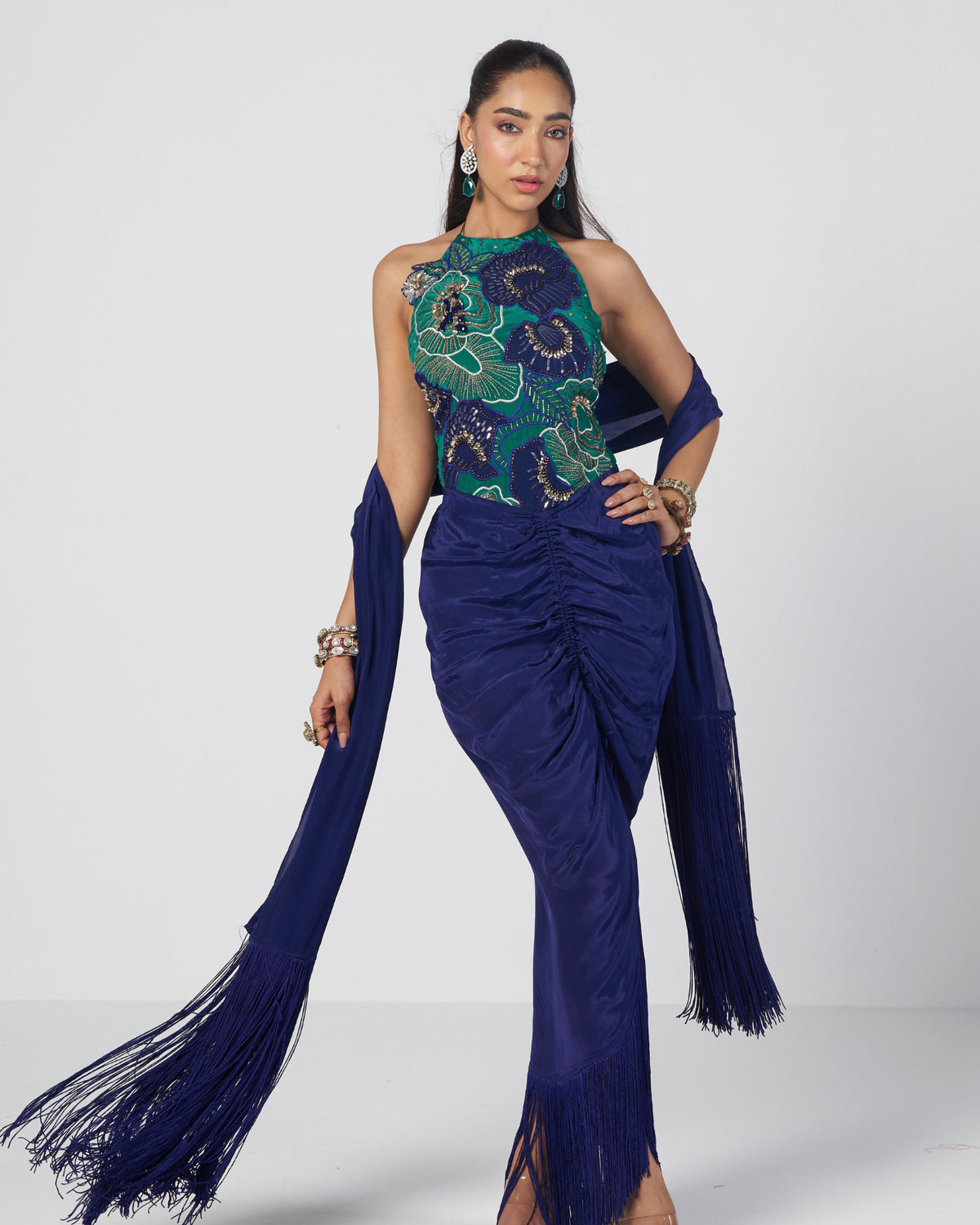 Rimjhim Bodysuit Drape Skirt Set