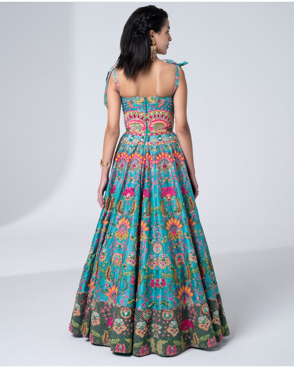 Hawaiian Teal Embroidered Corset Gown