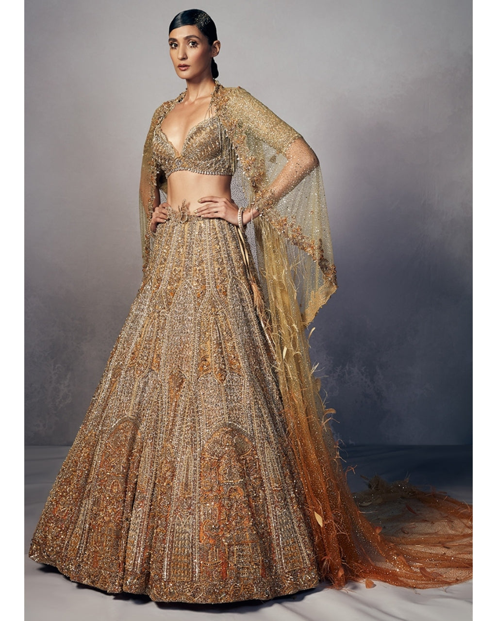 Emma Shimmer Tulle Bridal Lehenga & Cape Set