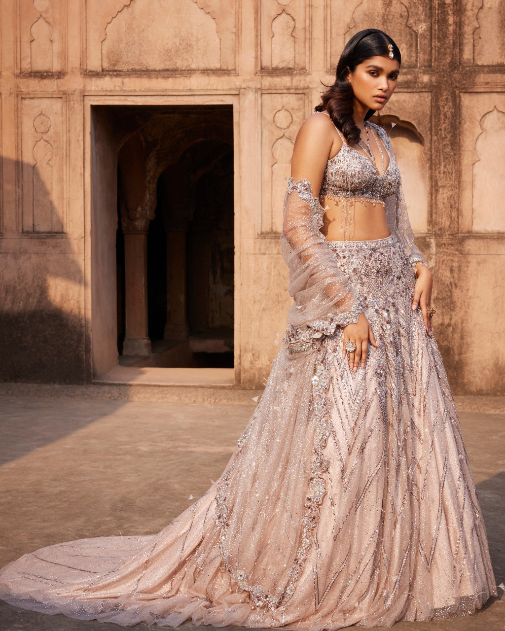 Phaenna Silver Shimmer Tulle Embroidered  Lehenga Set