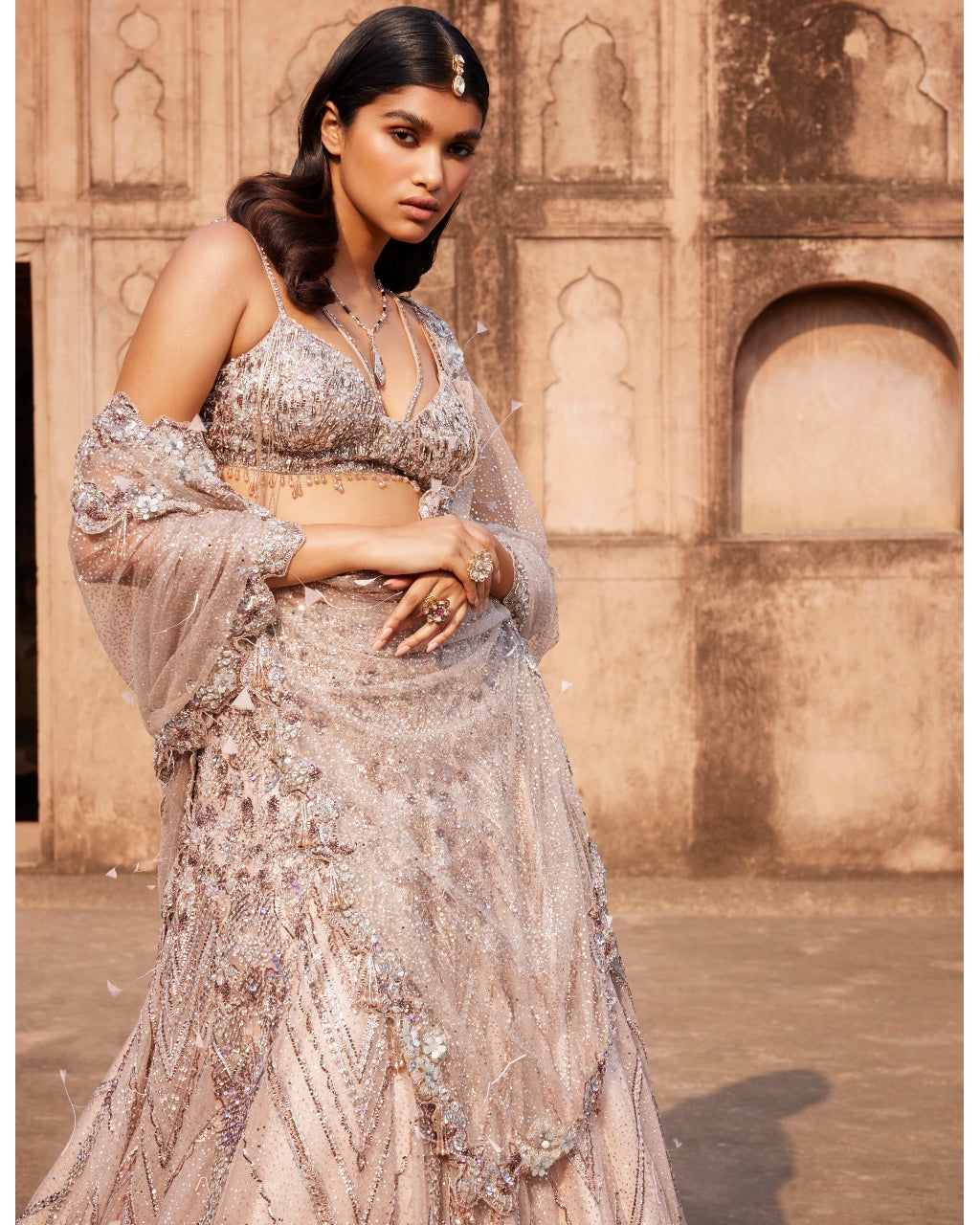 Phaenna Silver Shimmer Tulle Embroidered  Lehenga Set