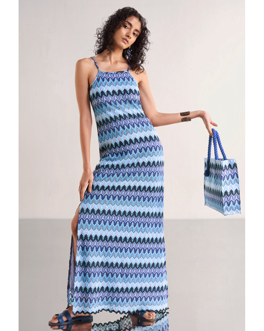 Strappy Textured Crochet Knit Gown