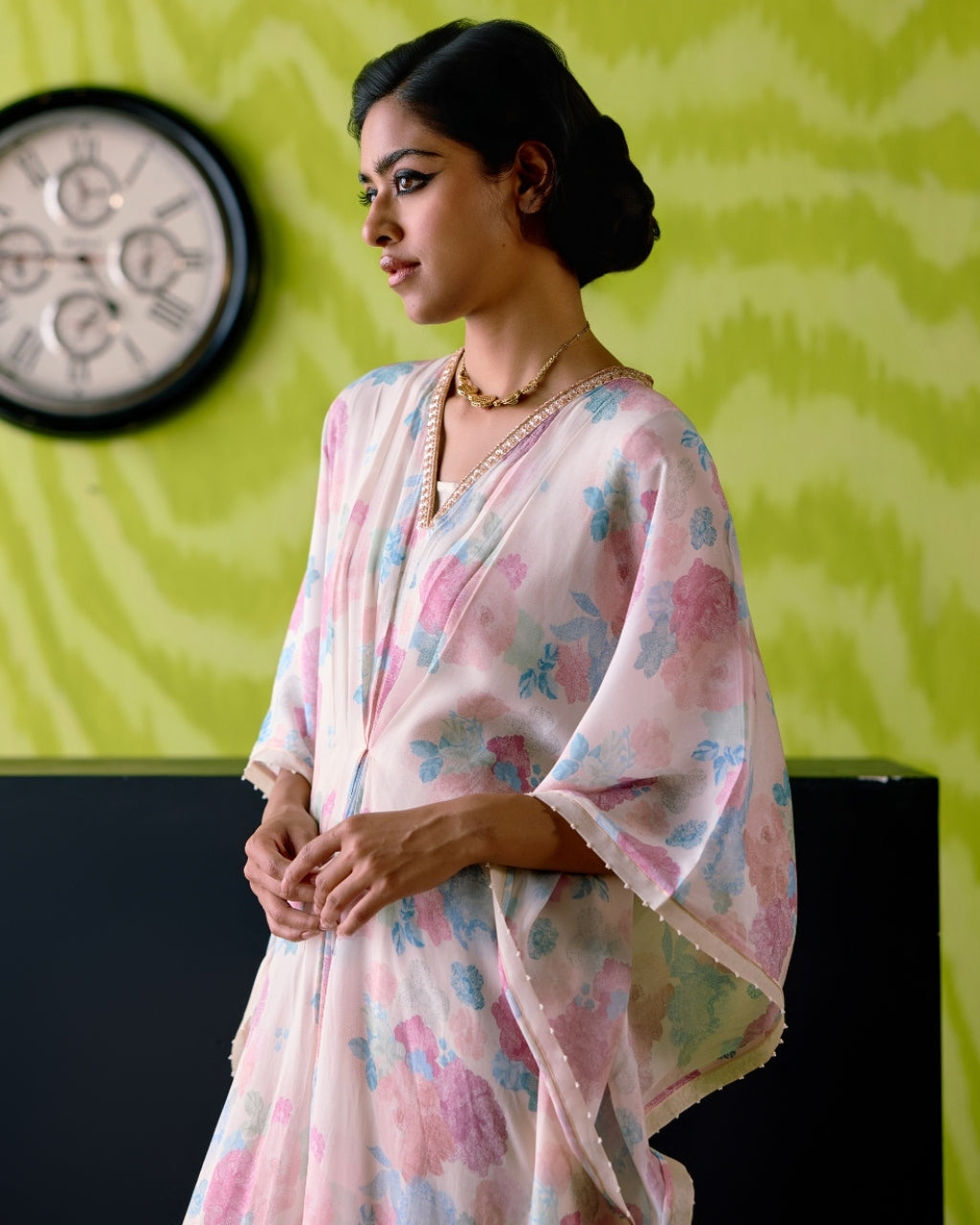 Ivory Floral Printed Kaftan