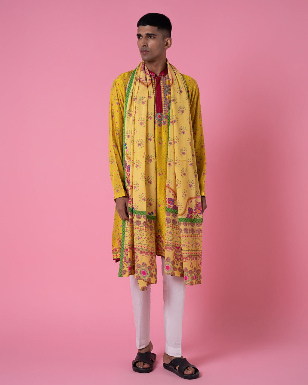 Yellow Ochre Embroidered Kurta Set