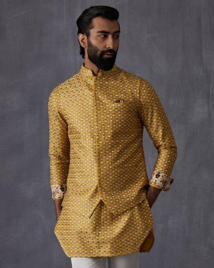 Mustard Embroidered Kurta Set