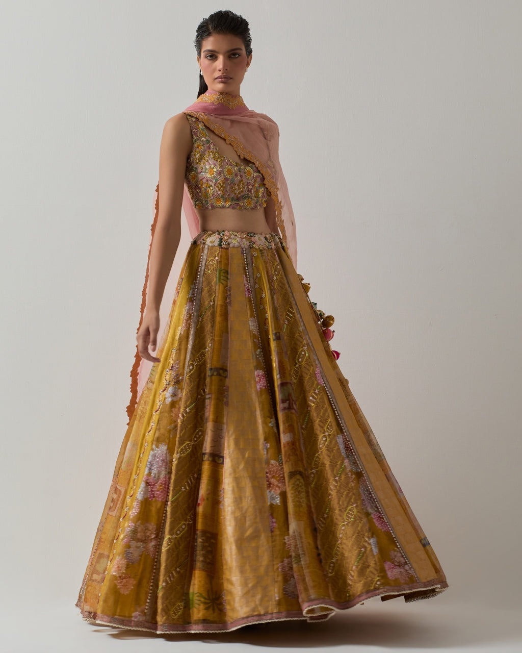 Yellow Minimal Embroidery Lehenga Set