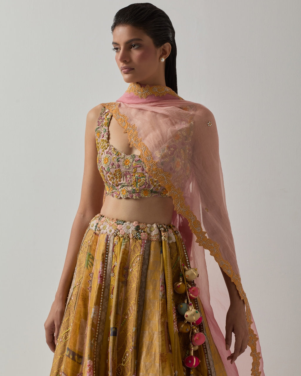 Yellow Minimal Embroidery Lehenga Set