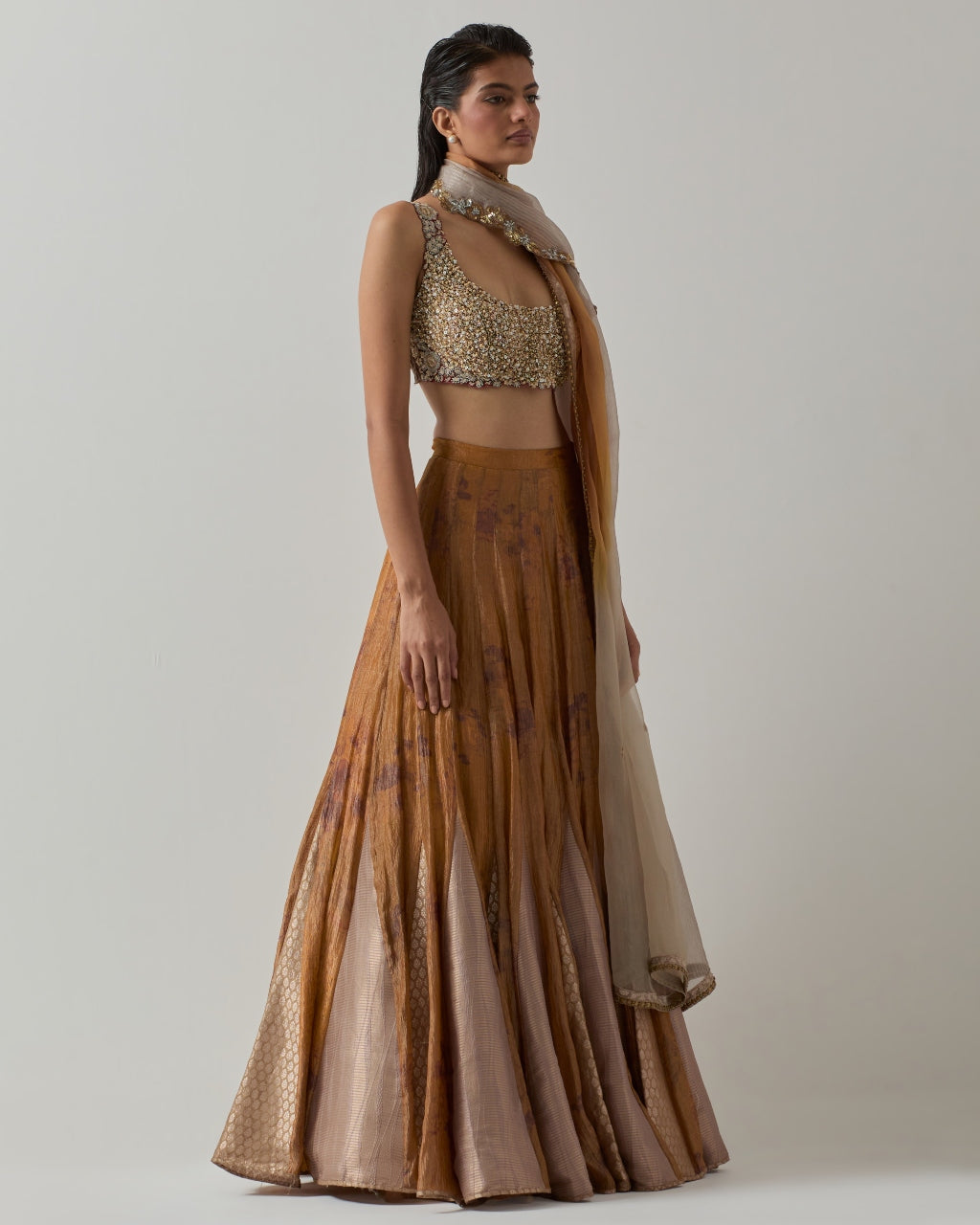 Mustard Tissue Lehenga Set