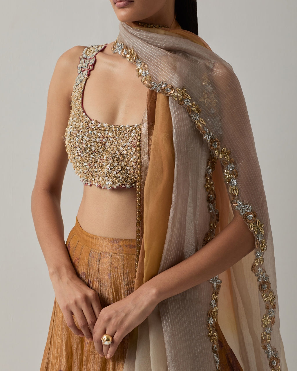 Mustard Tissue Lehenga Set