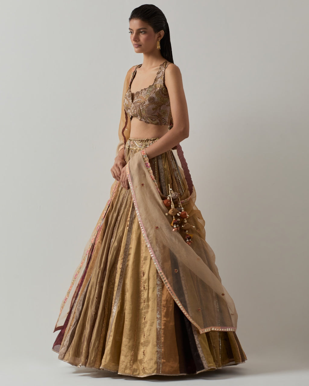 Metallic Tissue Lehenga Set